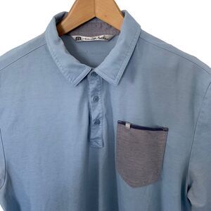 Travis Mathew Mens Large Short Sleeve Pima Blend Golf Polo Shirt Blue Gray